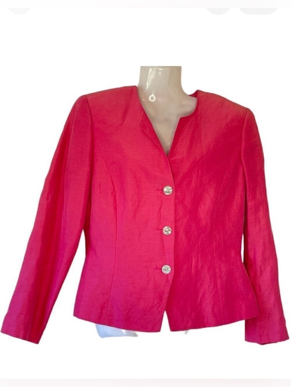 Petite Sophisticate NEW Linen Silk Blend Blazer 3 Large Shell Buttons Hot Pink